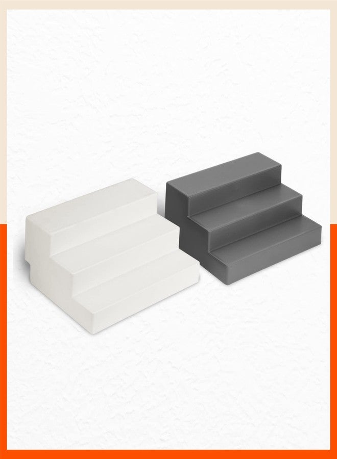 Bathla منظم رفوف بلاستيكي من باثلا - (مجموعة من قطعتين) خزانة عرض متعددة الأغراض للمطبخ والمنزل والمكتب | 3 درجات عريضة | حامل توابل | منظم مكياج ومستحضرات تجميل | مانع للانزلاق | أبيض لؤلؤي ورمادي داكن - Image 1